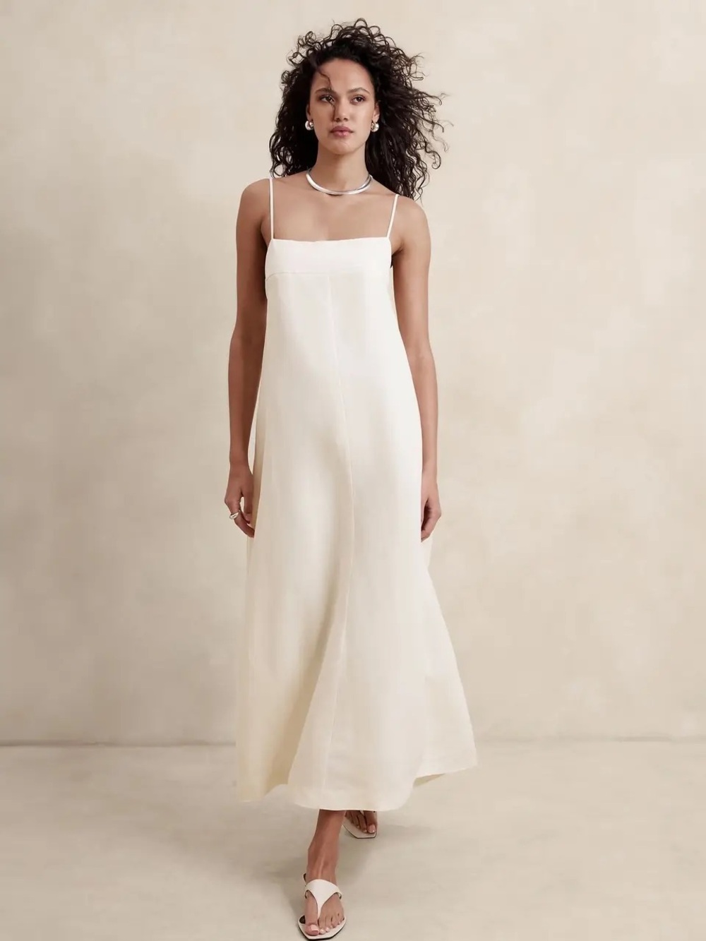 NWT! Banana Republic Cream Silk-Linen Maxi Dress - Small 🎈2️⃣